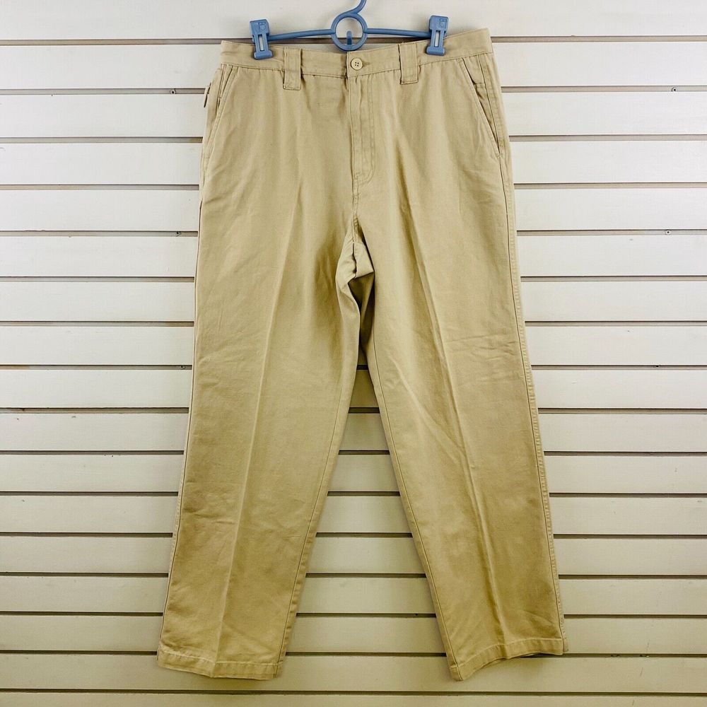 Mens 34x32 North Crest World Traveler Utility Pants Khaki Canvas Classic Relaxed